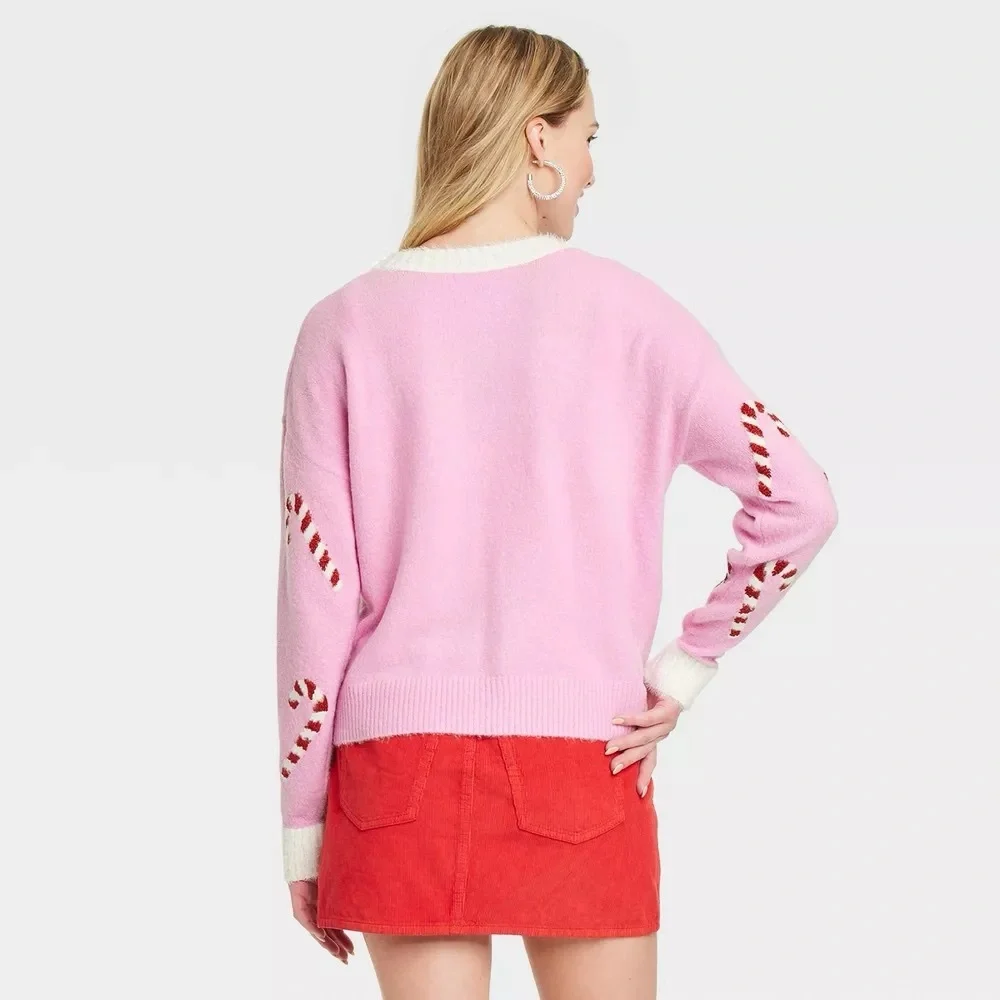 NEW Target 33 Degrees Pink Santa Print Christmas Festive Cardigan Sweater - Picture 2 of 16